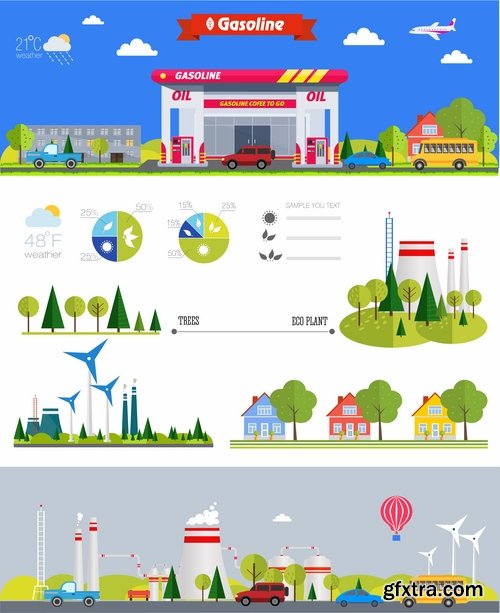 Collection of vector image infographics industrial shop factory 25 EPS