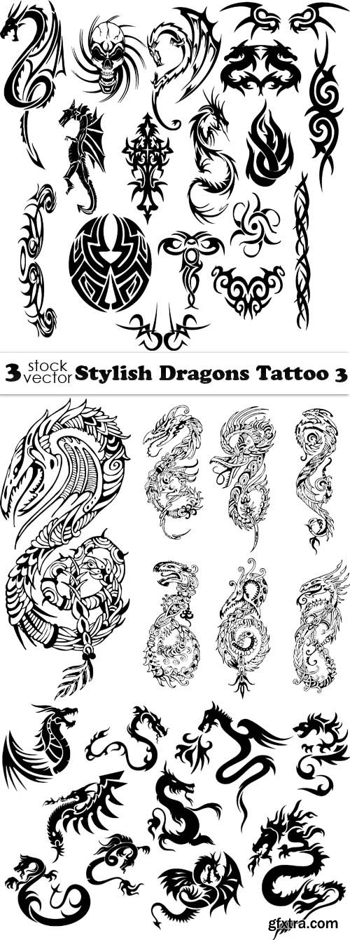 Vectors - Stylish Dragons Tattoo 3