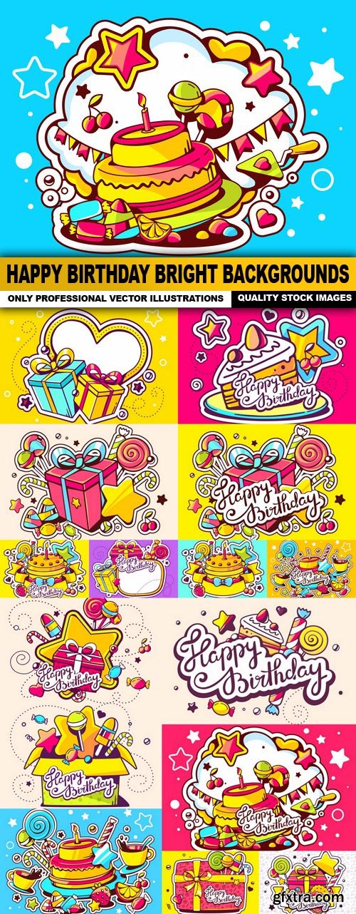 Happy Birthday Bright Backgrounds - 20 Vector