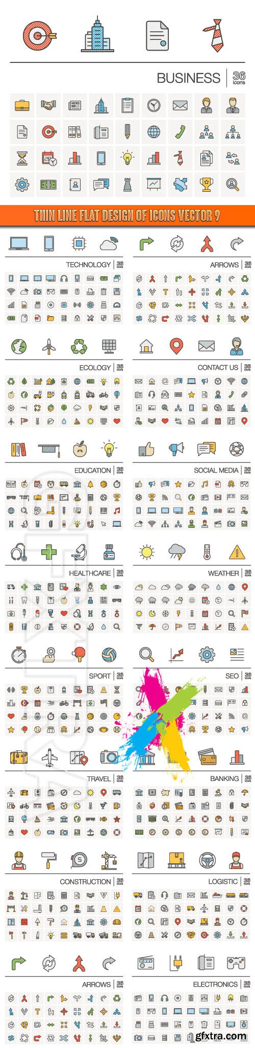 Thin line flat design of icons vector 9