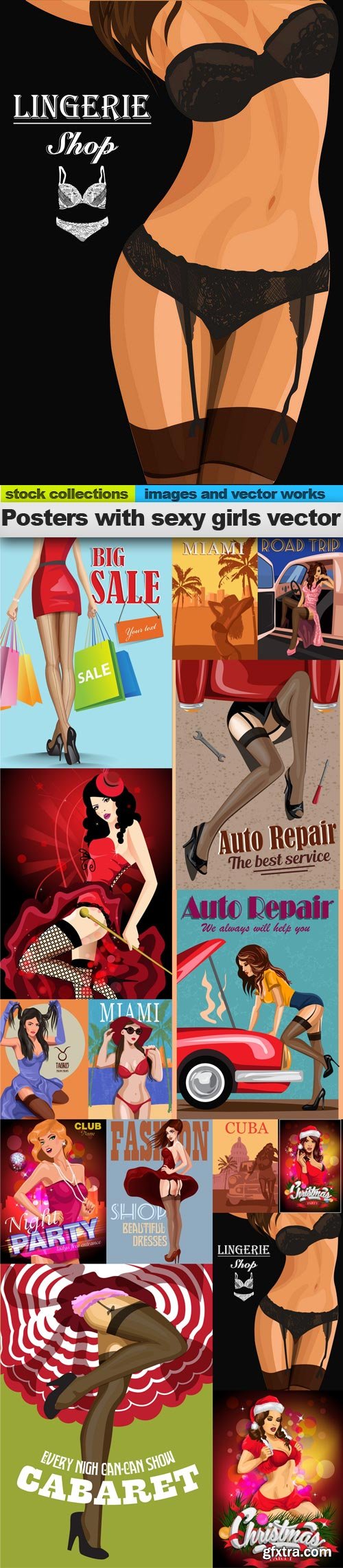 Posters with sexy girls vector, 15 x EPS