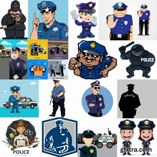 Collection of vector image cartoon policeman 25 EPS