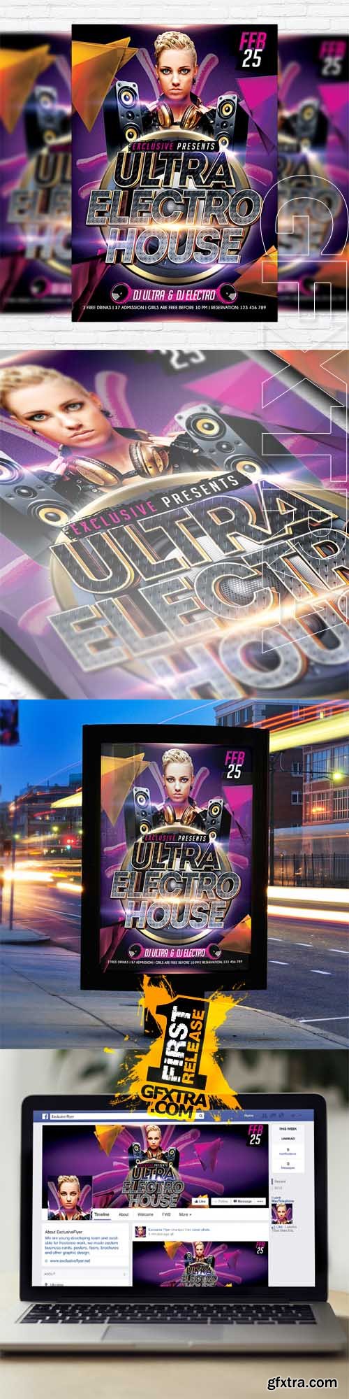 Ultra Electro House – Flyer Template + Facebook Cover