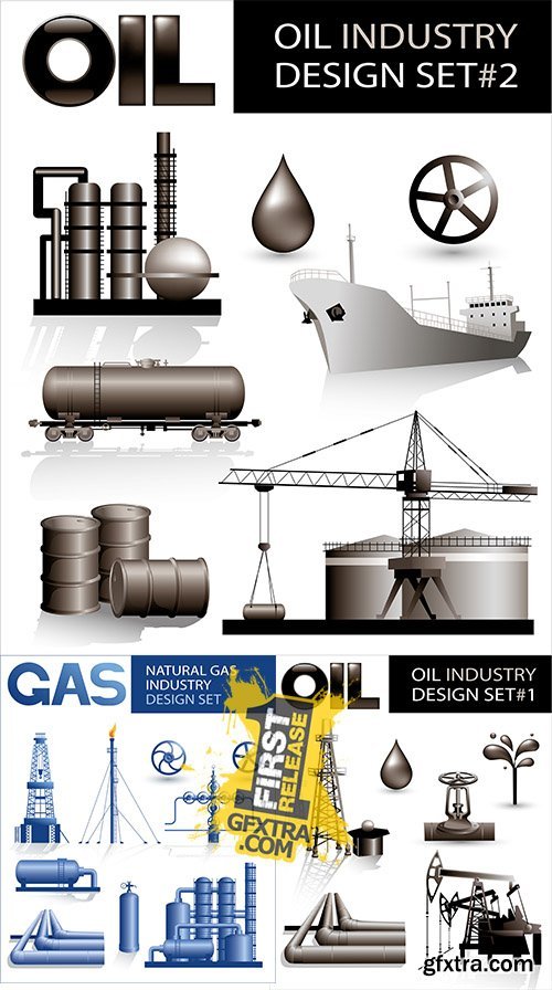 Stock: Design set of oil industry vector images