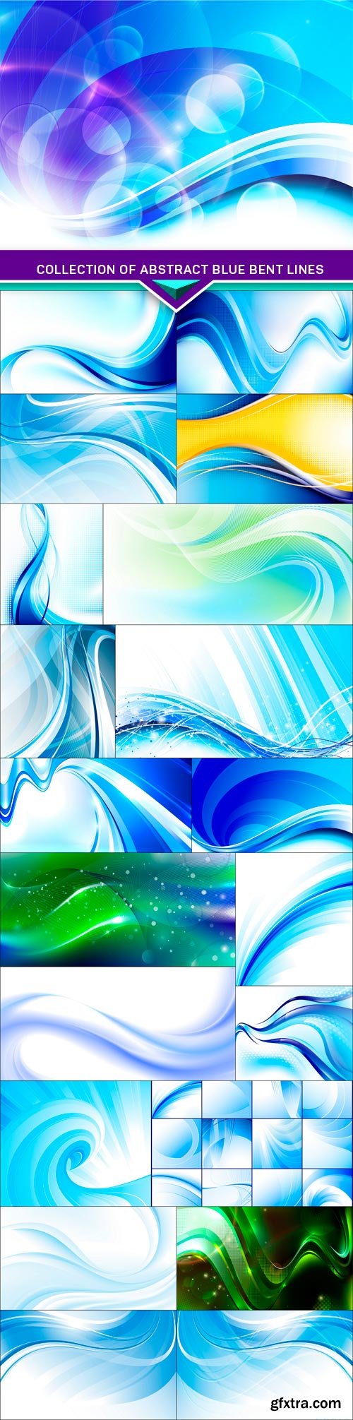 Collection of abstract blue bent lines 21x EPS