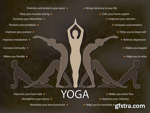 Collection vector picture yoga exercise training fitness sports 25 EPS