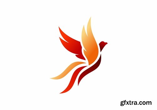 Collection of vector image of phoenix bird fire revival flight 25 EPS