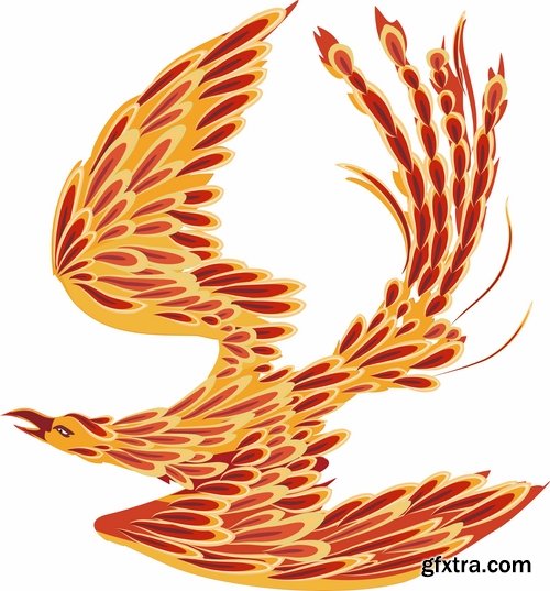 Collection of vector image of phoenix bird fire revival flight 25 EPS