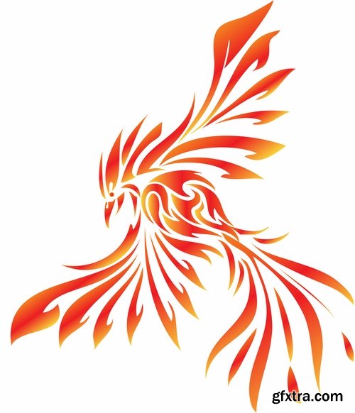 Collection of vector image of phoenix bird fire revival flight 25 EPS