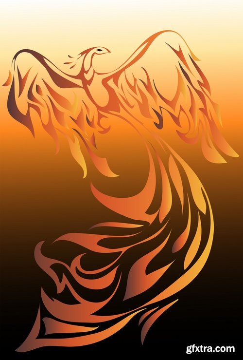 Collection of vector image of phoenix bird fire revival flight 25 EPS