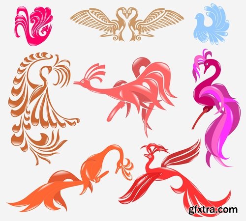 Collection of vector image of phoenix bird fire revival flight 25 EPS