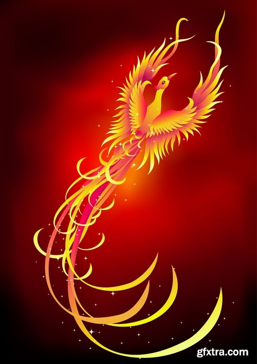 Collection of vector image of phoenix bird fire revival flight 25 EPS