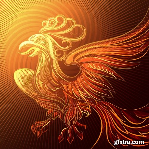 Collection of vector image of phoenix bird fire revival flight 25 EPS