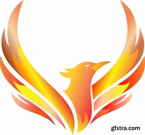 Collection of vector image of phoenix bird fire revival flight 25 EPS