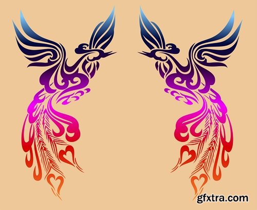 Collection of vector image of phoenix bird fire revival flight 25 EPS