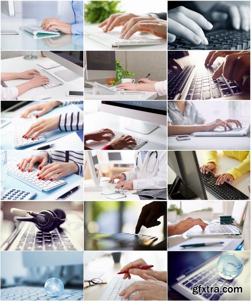 Collection set of business hand text on keyboard Secretary 25 HQ Jpeg