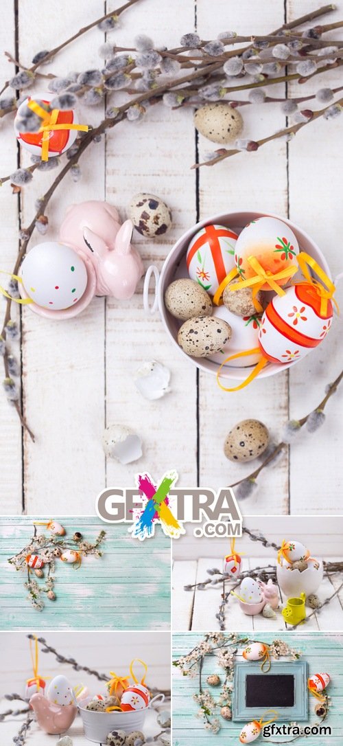 Stock Photo - Easter Decorations on Wooden Background 2