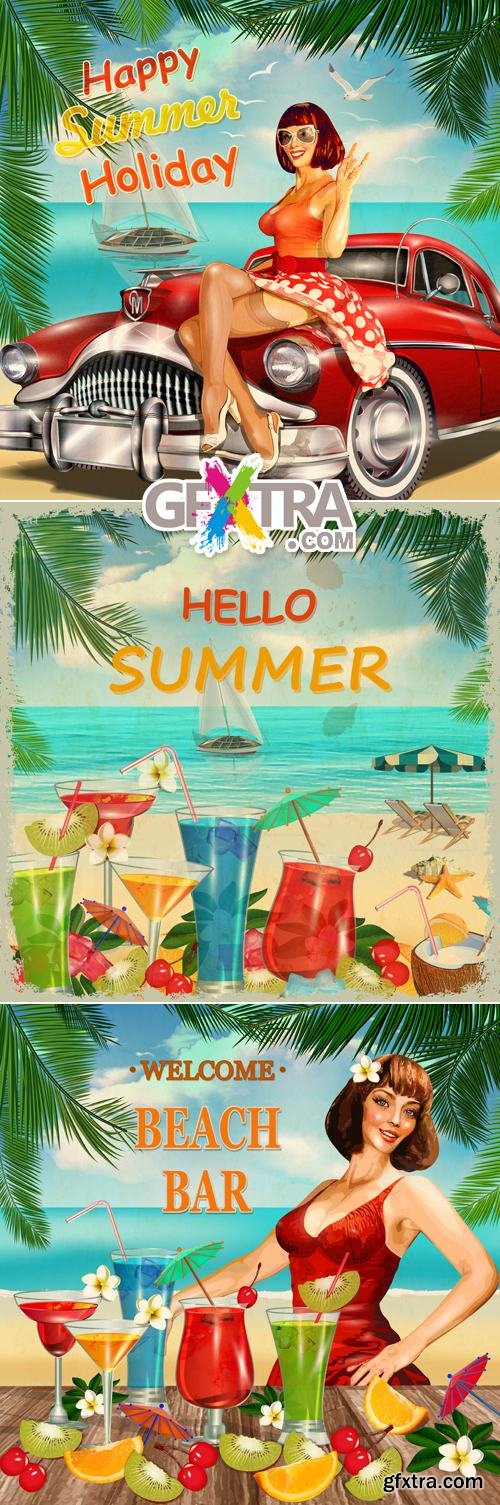 Hello Summer Posters Vector