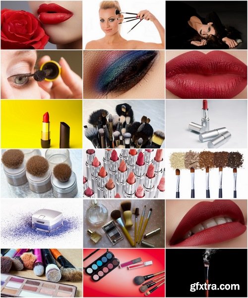 Collection of make-up set for make-up lips lipstick mascara powder brush 25 HQ Jpeg