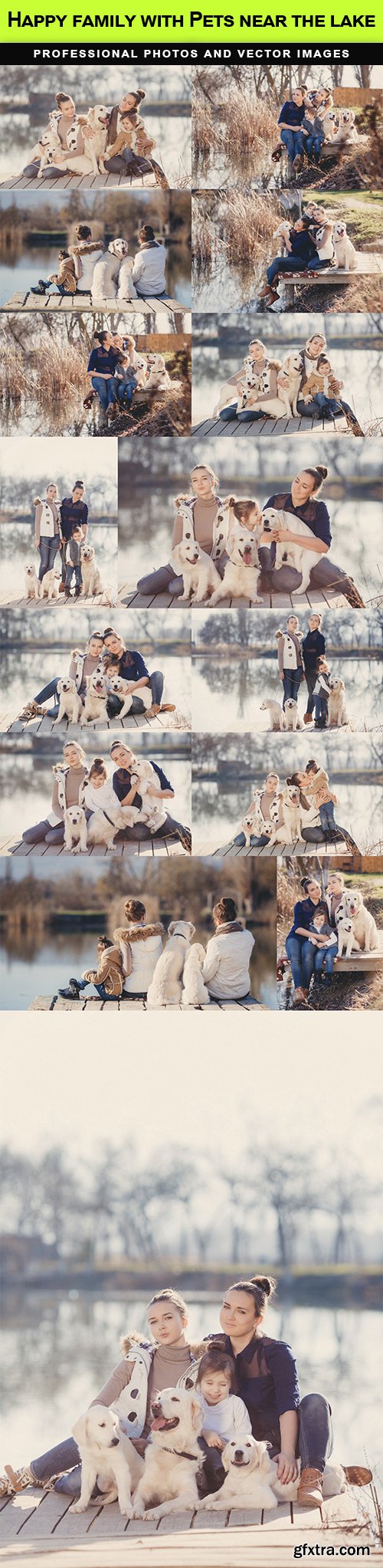 Happy family with Pets near the lake