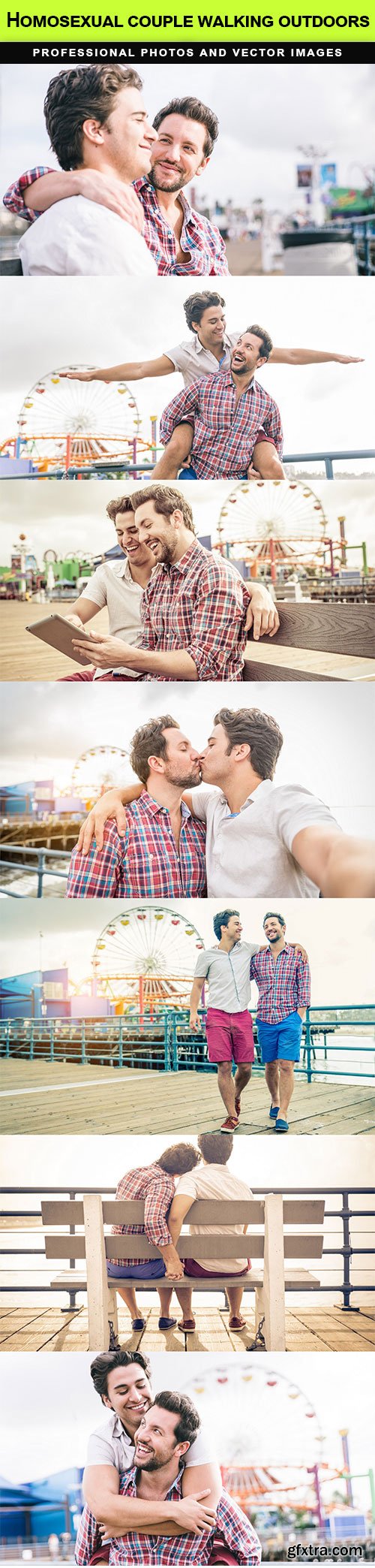 Homosexual couple walking outdoors