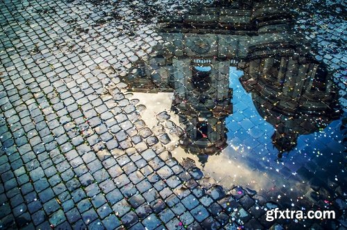 Collection of wet asphalt road street city cobblestone pavement area 25 HQ Jpeg