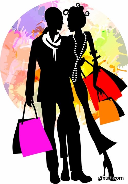 Collection of vector image fashionable people buy package woman man 25 EPS