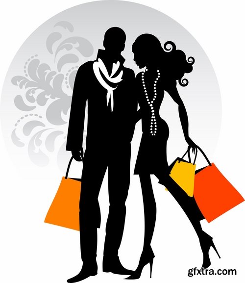 Collection of vector image fashionable people buy package woman man 25 EPS