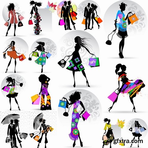 Collection of vector image fashionable people buy package woman man 25 EPS