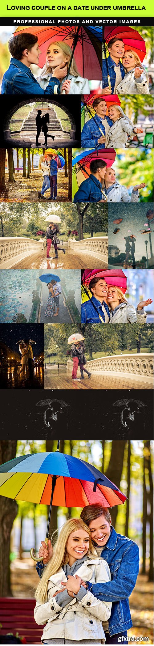 Loving couple on a date under umbrella