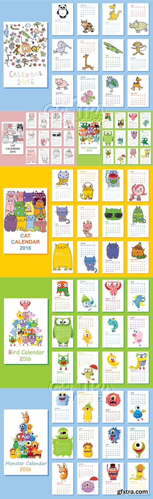 Cute Calendars 2016 Vector