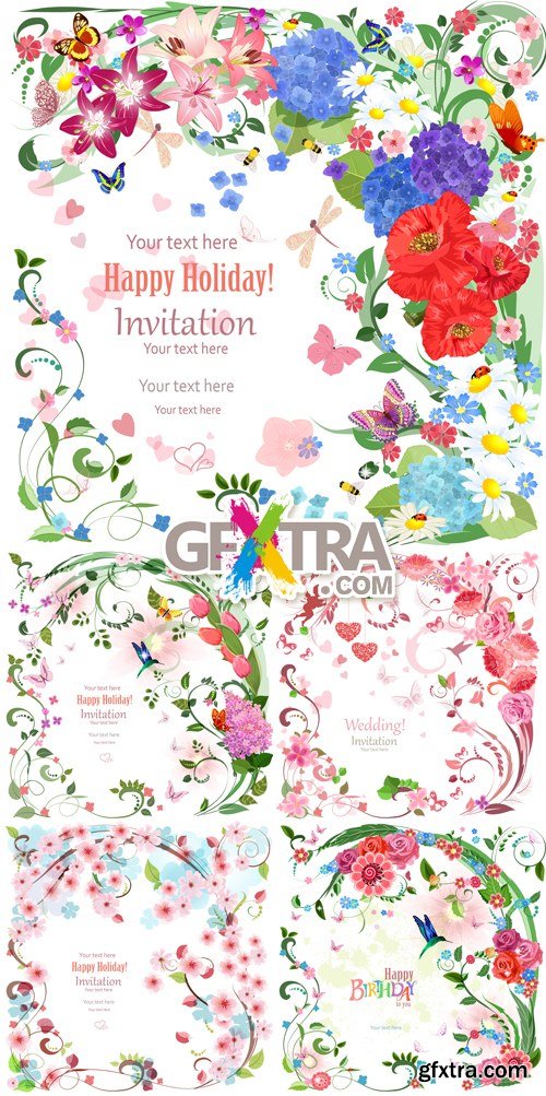 Spring Flowers Cards Vector 3