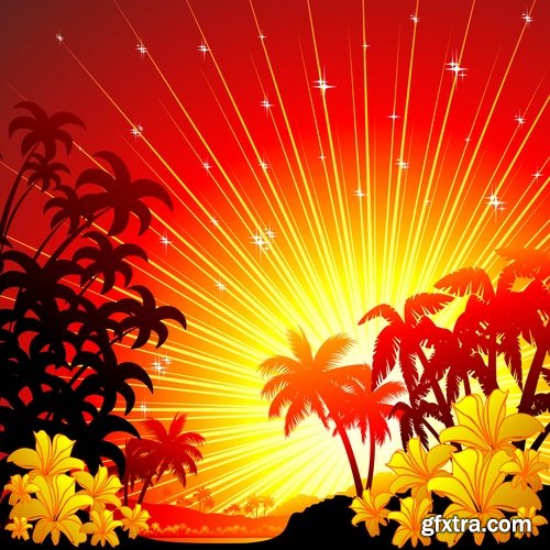 Collection of vector image background is tree sunset sunrise sun sea beach 25 EPS