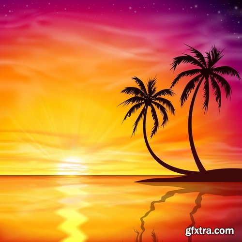 Collection of vector image background is tree sunset sunrise sun sea beach 25 EPS