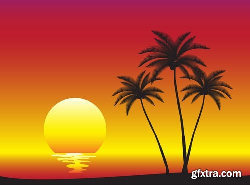 Collection of vector image background is tree sunset sunrise sun sea beach 25 EPS