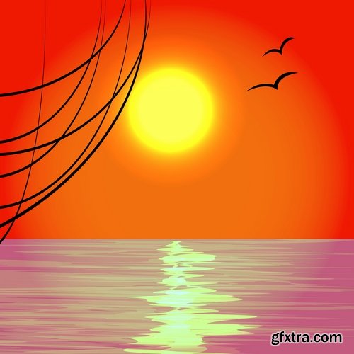 Collection of vector image background is tree sunset sunrise sun sea beach 25 EPS