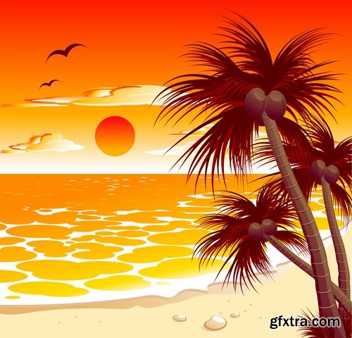 Collection of vector image background is tree sunset sunrise sun sea beach 25 EPS