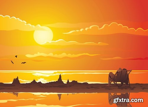 Collection of vector image background is tree sunset sunrise sun sea beach 25 EPS