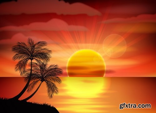 Collection of vector image background is tree sunset sunrise sun sea beach 25 EPS