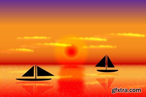 Collection of vector image background is tree sunset sunrise sun sea beach 25 EPS