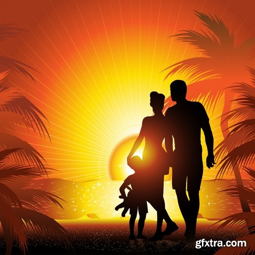 Collection of vector image background is tree sunset sunrise sun sea beach 25 EPS