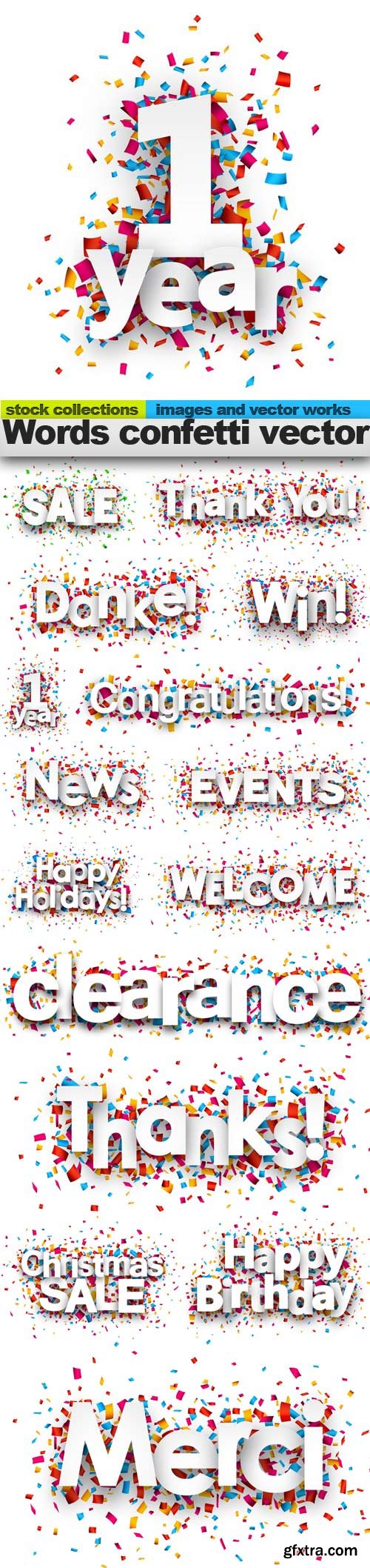 Words confetti vector, 15 x EPS