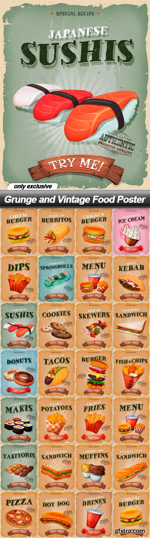 Grunge and Vintage Food Poster - 27 EPS