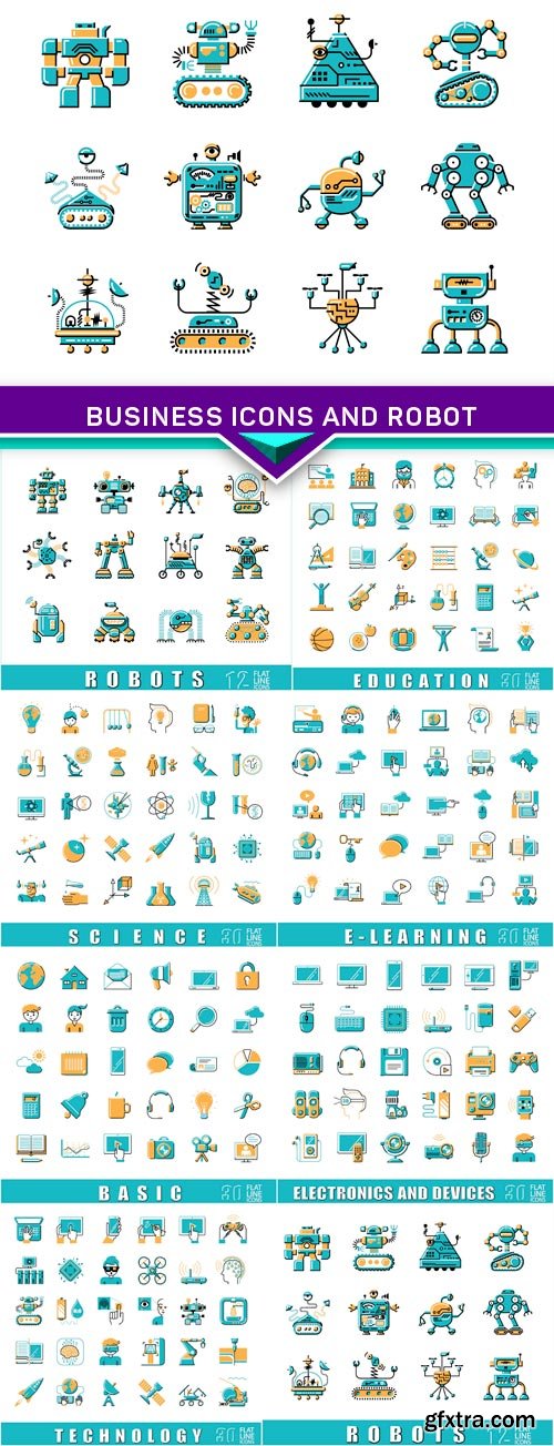 Business icons and robot 10x EPS
