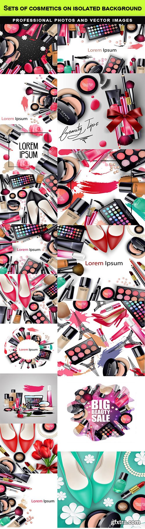 Sets of cosmetics on isolated background