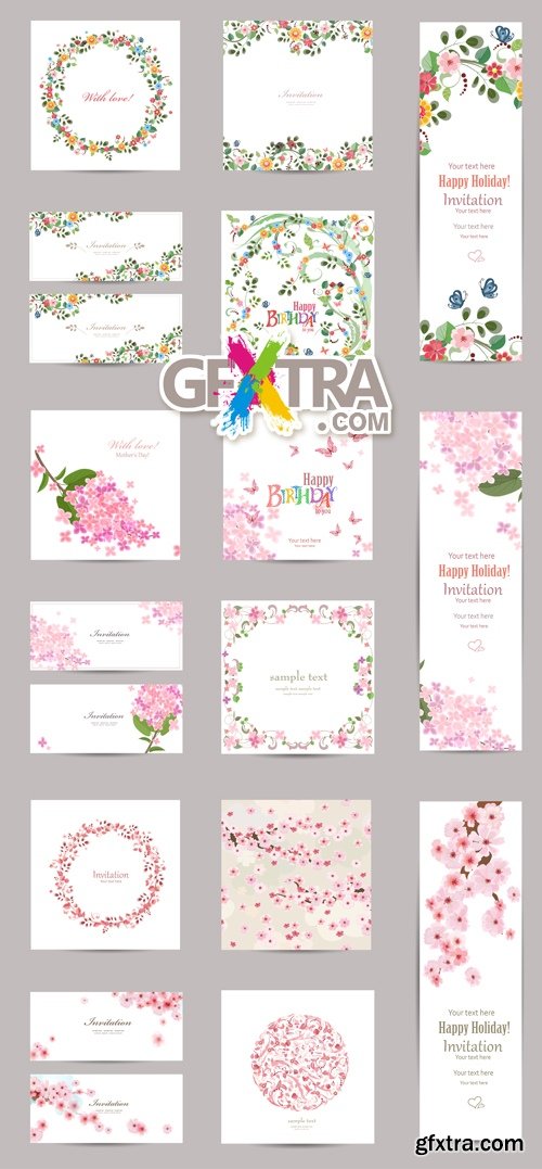 Spring Floral Cards Vector 2