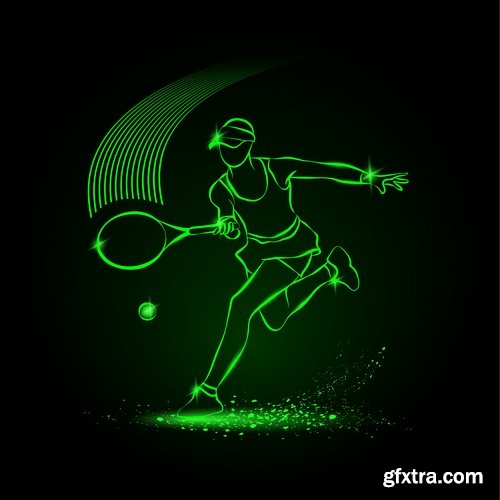 Collection vector picture various sports neon color 25 EPS