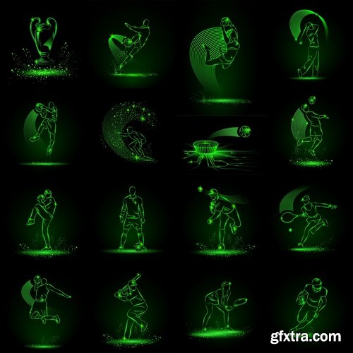 Collection vector picture various sports neon color 25 EPS