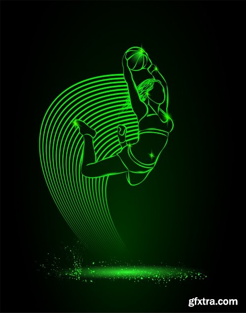 Collection vector picture various sports neon color 25 EPS