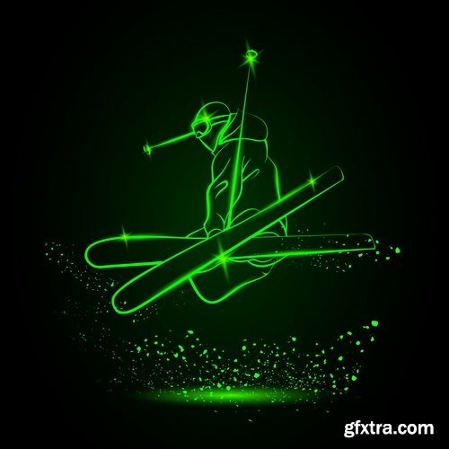 Collection vector picture various sports neon color 25 EPS